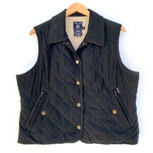 Façonnable Black Quilted Equestrian Snap Front Vest L